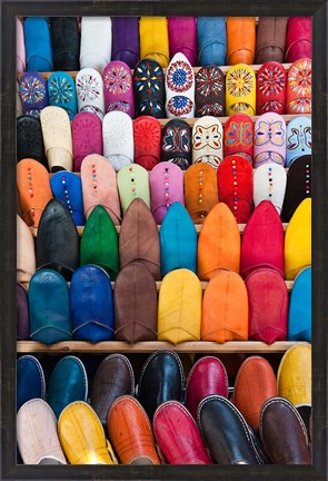 Framed Leather slippers, Medina Fes, Middle Atlas, Morocco Print