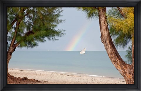 Framed Madagascar, Mahajunga. Fishing dhow and rainbow Print