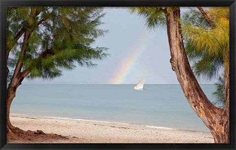 Framed Madagascar, Mahajunga. Fishing dhow and rainbow Print