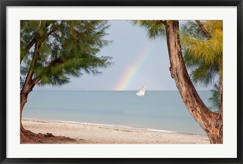 Framed Madagascar, Mahajunga. Fishing dhow and rainbow Print