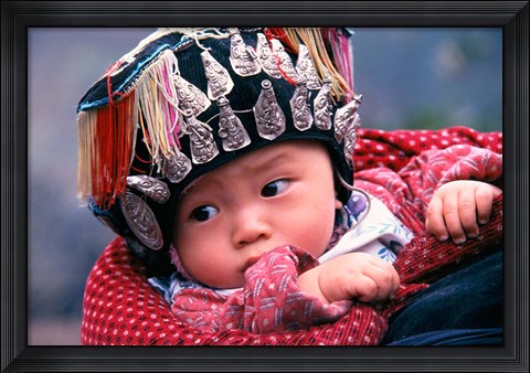 Framed Miao Baby Wearing Traditional Hat, China Print