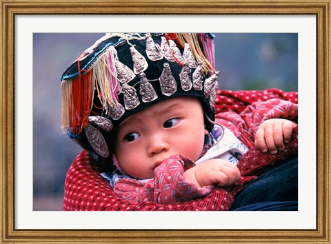 Framed Miao Baby Wearing Traditional Hat, China Print