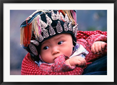 Framed Miao Baby Wearing Traditional Hat, China Print