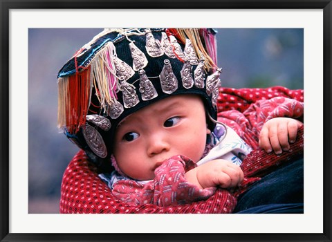 Framed Miao Baby Wearing Traditional Hat, China Print