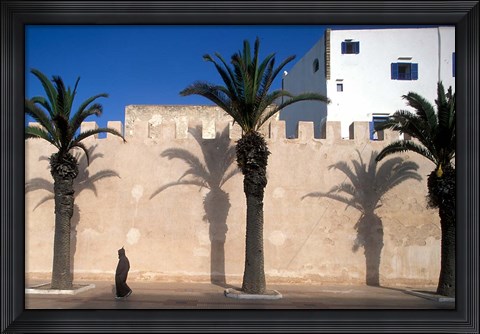 Framed Man and Palm Shadows on Walled Medina, Essaouira, Morocco Print