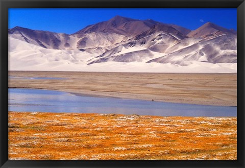 Framed Landscape of Mt Kunlun and Karakuli Lake, Silk Road, China Print