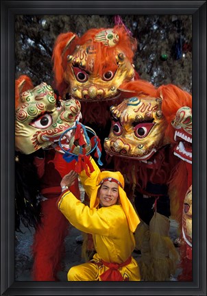 Framed Lion Dance Celebrating Chinese New Year, Beijing, China Print