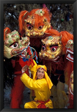 Framed Lion Dance Celebrating Chinese New Year, Beijing, China Print