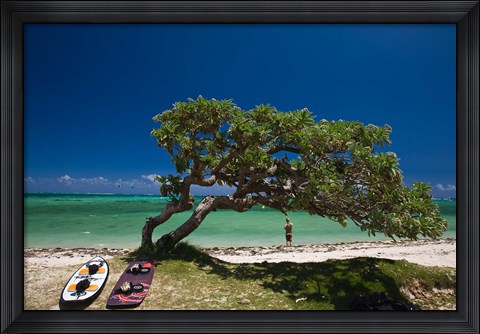 Framed Mauritius, Le Morne Peninsula, Beach, Surfing Print