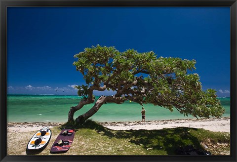 Framed Mauritius, Le Morne Peninsula, Beach, Surfing Print