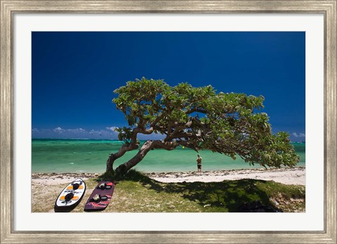 Framed Mauritius, Le Morne Peninsula, Beach, Surfing Print