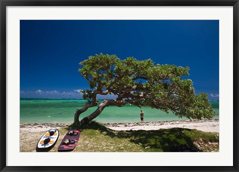 Framed Mauritius, Le Morne Peninsula, Beach, Surfing Print