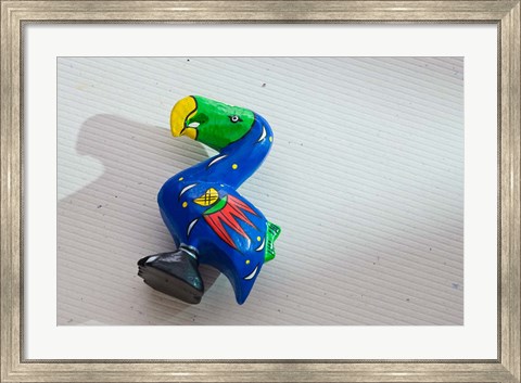Framed Blue wooden Dodo bird toy, Mauritius Print