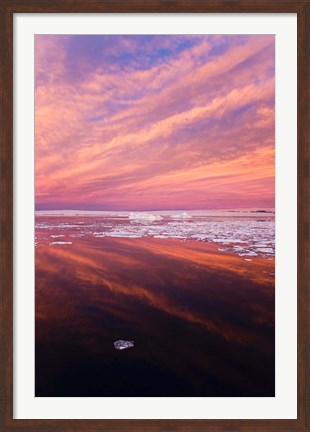 Framed Iceberg and floes in the ocean at sunrise, Antarctica Print