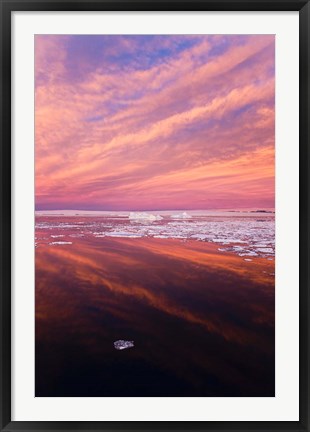 Framed Iceberg and floes in the ocean at sunrise, Antarctica Print