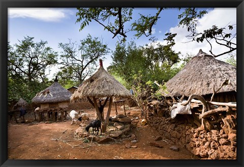 Framed Konso village, Rift Valley, family compound, Ethiopia, Africa Print