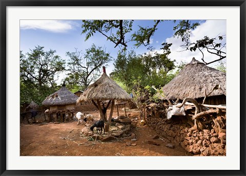 Framed Konso village, Rift Valley, family compound, Ethiopia, Africa Print