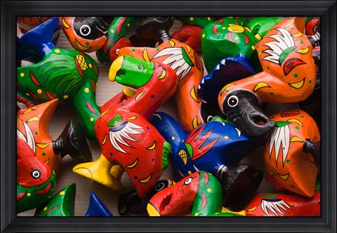 Framed Mauritius, Port Louis, market, wooden Dodo bird toy Print
