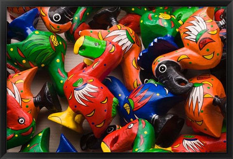 Framed Mauritius, Port Louis, market, wooden Dodo bird toy Print