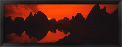 Framed Panoramic of Guilin, Yangshao Li River, Limestone Mountains, China Print