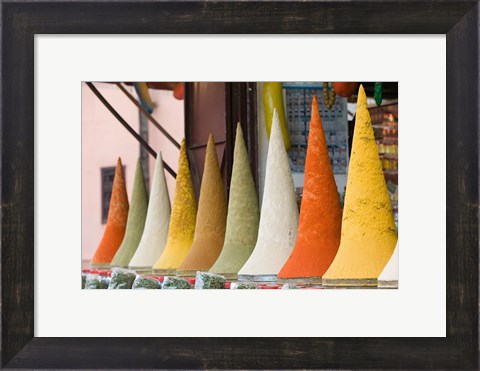 Framed Place des Ferblatiers, Mountains of Moroccan Spices Souk, Marrakech, Morocco Print