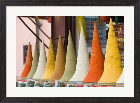 Framed Place des Ferblatiers, Mountains of Moroccan Spices Souk, Marrakech, Morocco Print