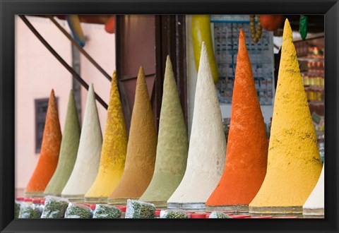 Framed Place des Ferblatiers, Mountains of Moroccan Spices Souk, Marrakech, Morocco Print