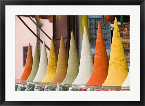 Framed Place des Ferblatiers, Mountains of Moroccan Spices Souk, Marrakech, Morocco Print