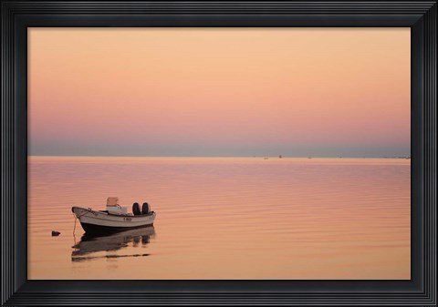 Framed Pink sunrise with small boat in the ocean, Ifaty, Tulear, Madagascar Print