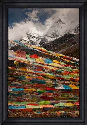 Framed Prayer Flags, Milk Lake, Yading Natural area, China Print
