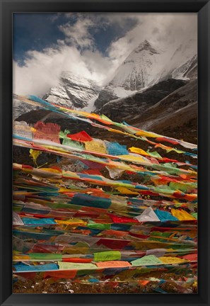 Framed Prayer Flags, Milk Lake, Yading Natural area, China Print