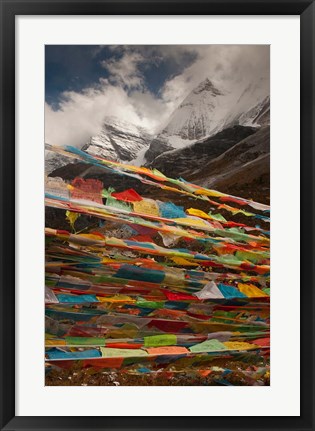 Framed Prayer Flags, Milk Lake, Yading Natural area, China Print