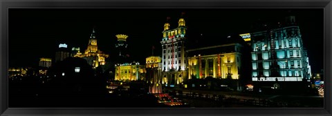 Framed Night View of Colonial Buildings Along the Bund, Shanghai, China Print