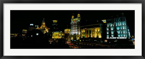 Framed Night View of Colonial Buildings Along the Bund, Shanghai, China Print