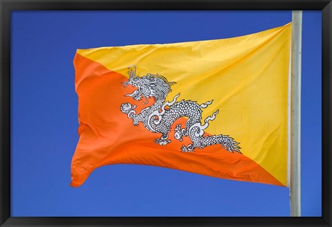 Framed National Flag, Bhutan Print