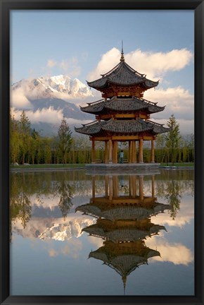 Framed Pagoda in pond, Valley of Jade Dragon Snow Mountain Print