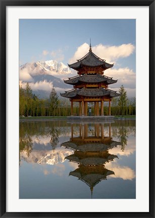 Framed Pagoda in pond, Valley of Jade Dragon Snow Mountain Print