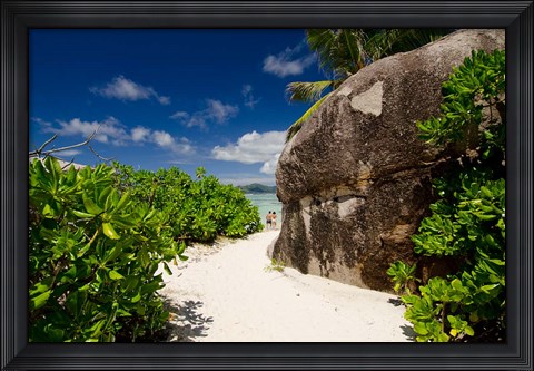 Framed Popular Anse Source D&#39;Agent white sand beach, Island of La Digue, Seychelles Print