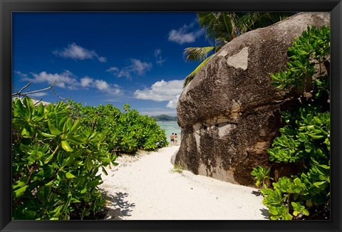 Framed Popular Anse Source D&#39;Agent white sand beach, Island of La Digue, Seychelles Print