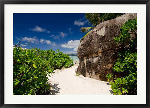 Framed Popular Anse Source D&#39;Agent white sand beach, Island of La Digue, Seychelles Print