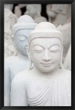 Framed Myanmar, Mandalay, Stone carver, marble Buddhas Print