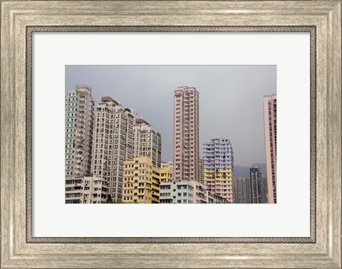 Framed New Territories high-rise apartments, Hong Kong, China Print