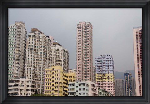 Framed New Territories high-rise apartments, Hong Kong, China Print