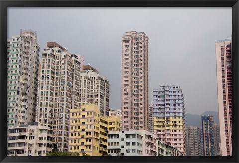 Framed New Territories high-rise apartments, Hong Kong, China Print