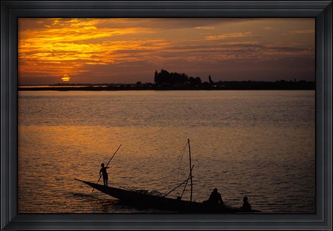 Framed Pirogue On The Bani River, Mopti, Mali, West Africa Print