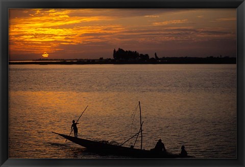 Framed Pirogue On The Bani River, Mopti, Mali, West Africa Print