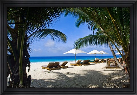 Framed Private beach, Anse Bambous Beach, Seychelles Print