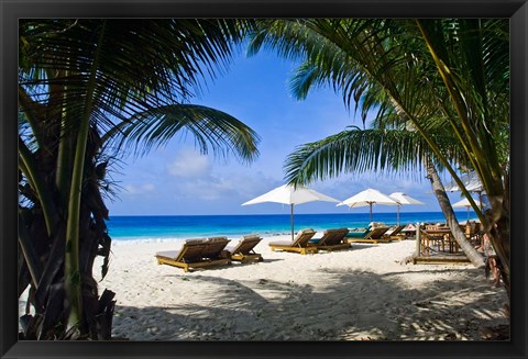 Framed Private beach, Anse Bambous Beach, Seychelles Print