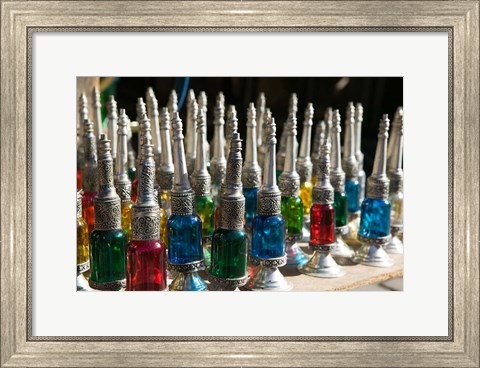 Framed Perfume Bottles, The Souqs of Marrakech, Marrakech, Morocco Print