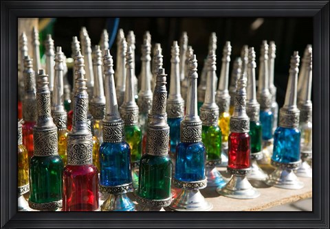Framed Perfume Bottles, The Souqs of Marrakech, Marrakech, Morocco Print